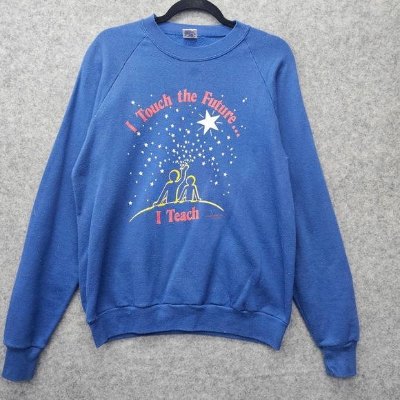 Jerzees Other - Vintage 80s Raglan Sweatshirt Medium Blue I Touch The Future I Teach JERZEES USA